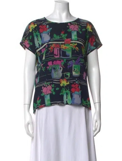 Pre-owned Ungaro Floral Print Crew Neck Top In Blue
