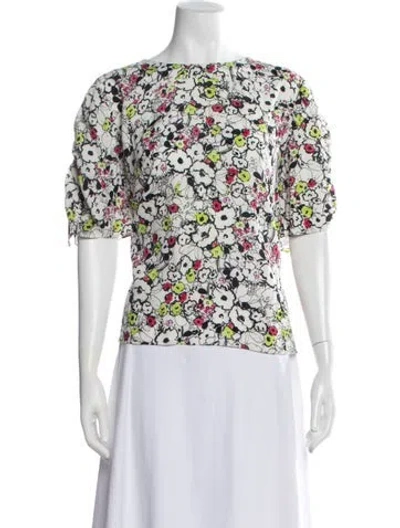 Pre-owned Ungaro Floral Print Crew Neck Top In White