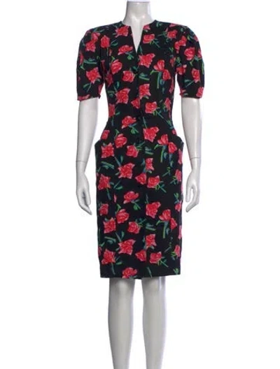 Pre-owned Ungaro Floral Print Knee-length Dress In Black