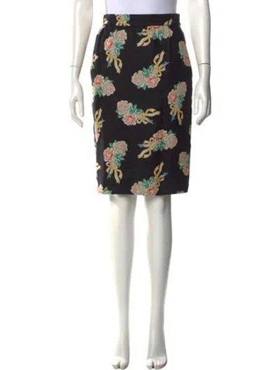 Pre-owned Ungaro Floral Print Knee-length Skirt In Black