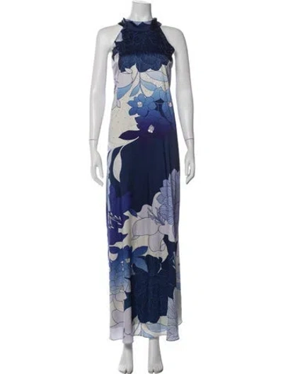 Pre-owned Ungaro Floral Print Long Dress In Blue