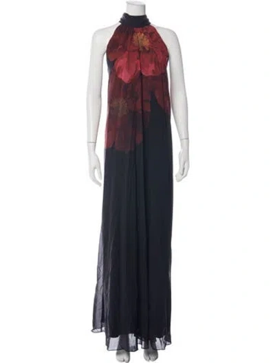 Pre-owned Ungaro Floral Print Long Dress In Blue