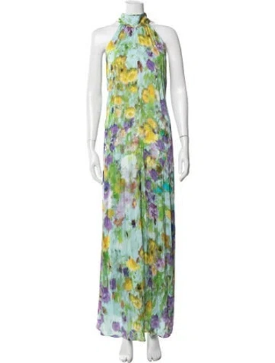 Pre-owned Ungaro Floral Print Long Dress In Green