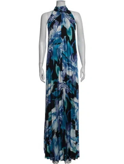 Pre-owned Ungaro Floral Print Long Dress W/ Tags In Blue