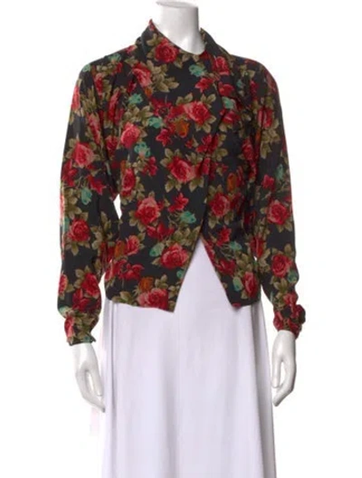 Pre-owned Ungaro Floral Print Long Sleeve Blouse In Red