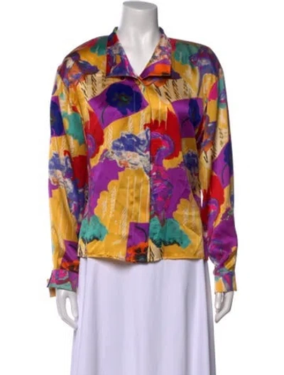 Pre-owned Ungaro Floral Print Long Sleeve Blouse In Yellow