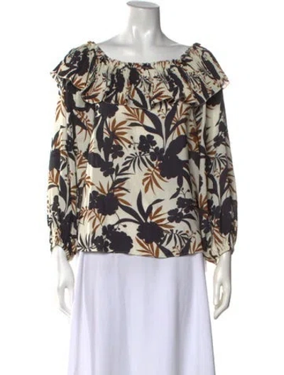 Pre-owned Ungaro Floral Print Off-the-shoulder Blouse In Neutrals