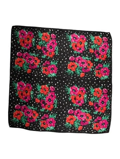 Pre-owned Ungaro Floral Print Scarf In Black