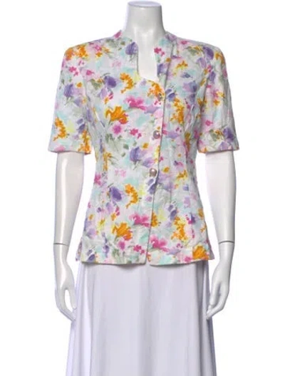 Pre-owned Ungaro Floral Print Short Sleeve Top In White