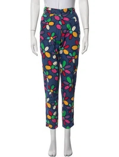 Pre-owned Ungaro Floral Print Straight Leg Pants In Blue