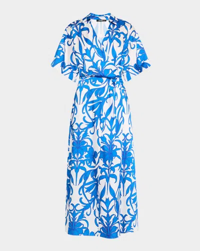 Ungaro Floral-print Surplice Midi Dress In Cerulean Multi