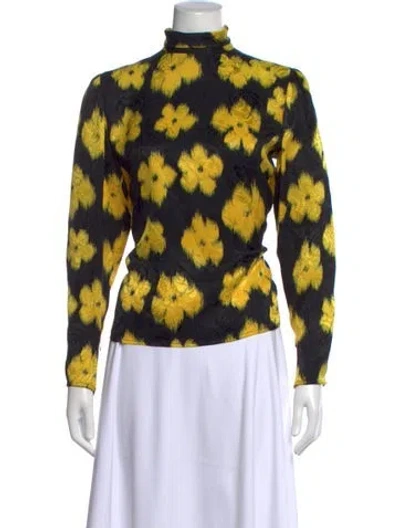Pre-owned Ungaro Floral Print Turtleneck Top In Yellow