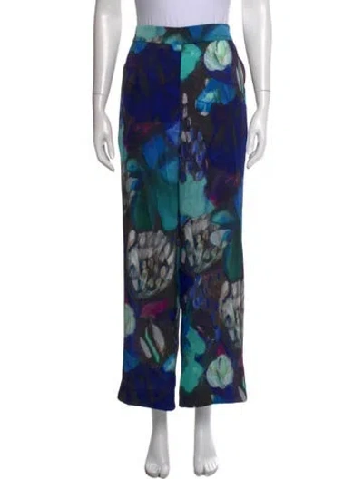 Pre-owned Ungaro Floral Print Wide Leg Pants In Blue