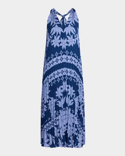 Ungaro Hallie Pleated Floral-print Halter Midi Dress In Blue