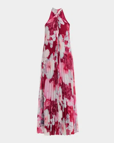 Ungaro Ira Pleated Floral-print Halter Gown