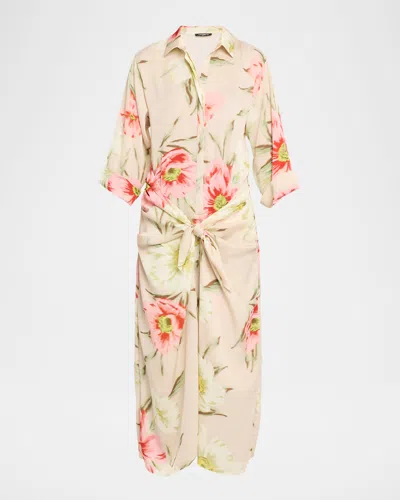 Ungaro Iris Floral-print Maxi Shirtdress In Neutral