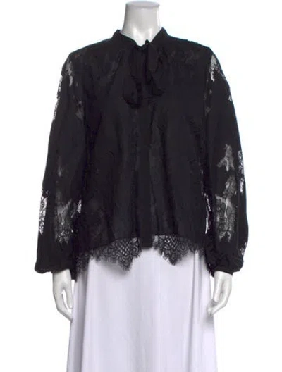 Pre-owned Ungaro Lace Pattern Tie Neck Blouse In Black