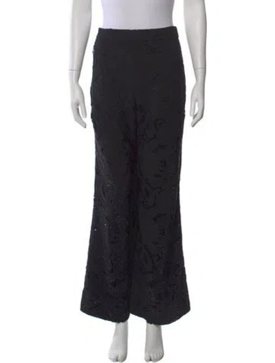Pre-owned Ungaro Lace Pattern Wide Leg Pants In Black