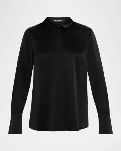Ungaro Layne Satin Button-front Blouse In Black