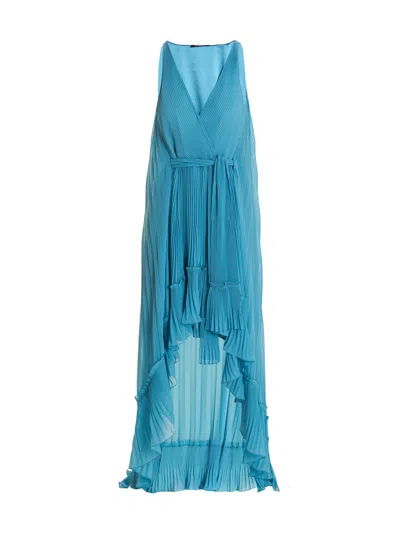 Ungaro Light Blue V-neck Pleated Maxi Dress