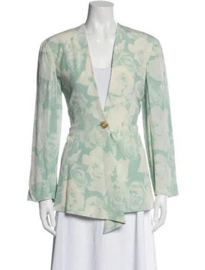 Pre-owned Ungaro Linen Floral Print Blazer In Green