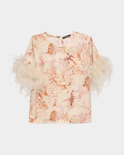 Ungaro Logan Feather-cuff Floral-print Blouse In Multi