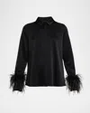 Ungaro Luna Feather-cuff Satin Blouse In Black