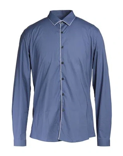 Ungaro Man Shirt Slate Blue Size 17 Cotton, Elastane