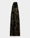 UNGARO METALLIC FLORAL HALTER GOWN