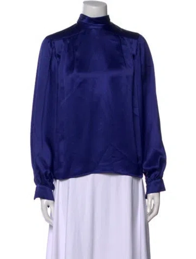 Pre-owned Ungaro Mock Neck Long Sleeve Blouse In Blue