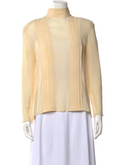 Pre-owned Ungaro Mock Neck Long Sleeve Blouse In Yellow