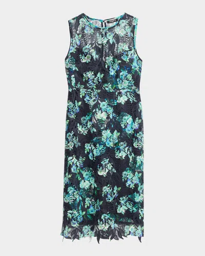 Ungaro Palmer Floral-print Lace Midi Sheath Dress In Multi