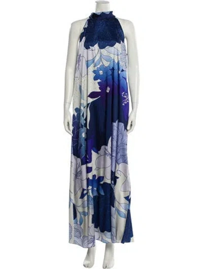 Pre-owned Ungaro Paris Floral Print Long Dress In Blue