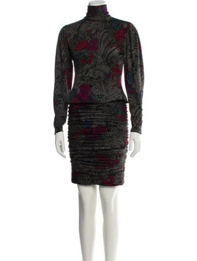 Pre-owned Ungaro Paris Paisley Print Pleated Accents Skirt Set In Black