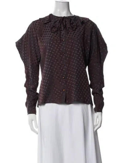 Pre-owned Ungaro Paris Polka Dot Print Tie Neck Blouse In Black