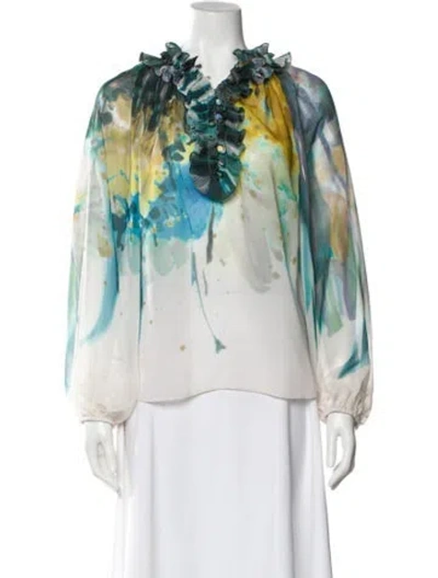 Pre-owned Ungaro Paris Printed V-neck Blouse In Multi