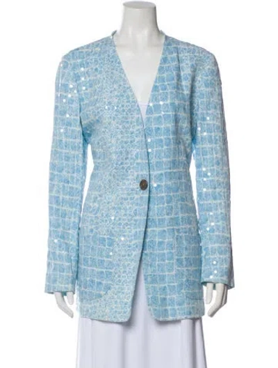 Pre-owned Ungaro Paris Tweed Pattern Blazer In Blue