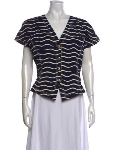 Pre-owned Ungaro Paris Vintage 1980's Blouse In Blue/white