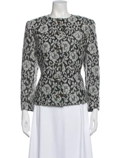 Pre-owned Ungaro Paris Vintage Floral Print Evening Jacket In Blue