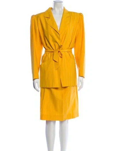 Pre-owned Ungaro Paris Vintage Wool Skirt Suit In Yellow