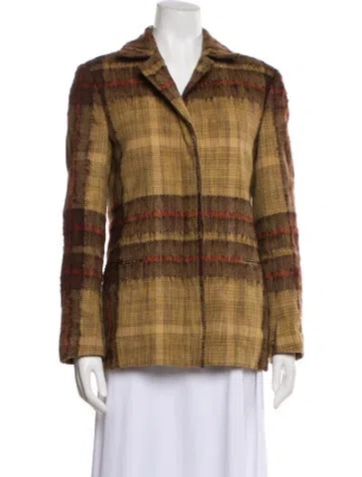 Pre-owned Ungaro Paris Wool Plaid Print Blazer In Brown