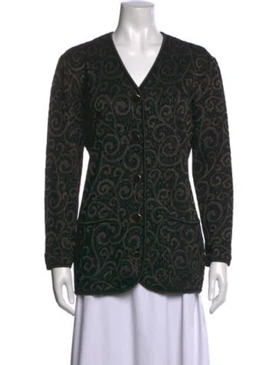 Pre-owned Ungaro Patterned V-neck Sweater In Black