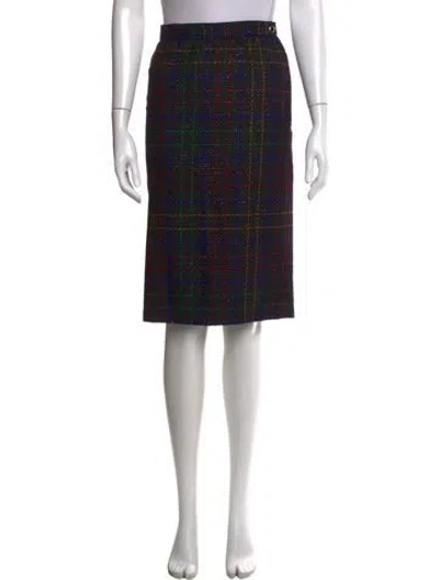 Pre-owned Ungaro Plaid Print Midi Length Skirt In Black