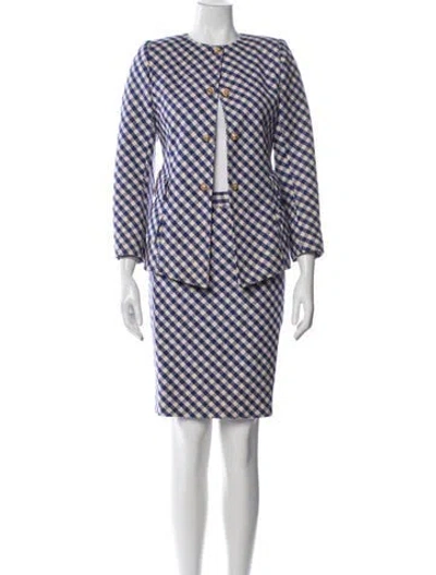 Pre-owned Ungaro Plaid Print Skirt Suit In Blue