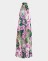 Shop Ungaro Pleated Floral-print Halter Gown In Berry Mult