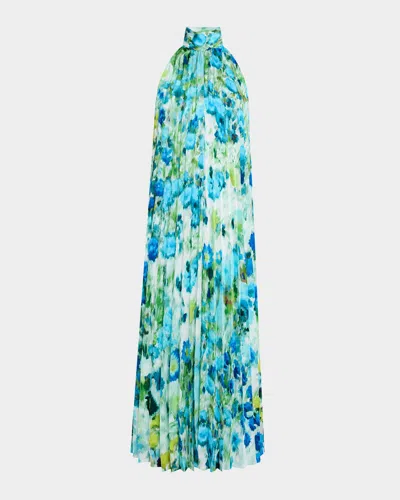 Ungaro Pleated Watercolor-print Halter Midi Dress