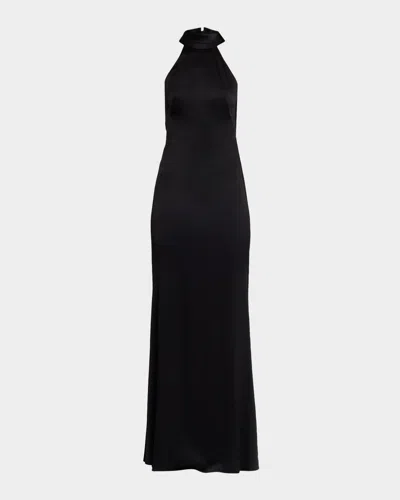 Ungaro Poppy Lace-back Halter Column Gown In Black