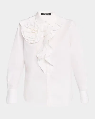 Ungaro Ruffle Floral Applique Blouse In White
