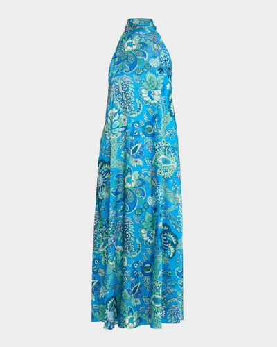 Ungaro Sabine Floral-print Rhinestone Halter Maxi Dress In Blue