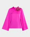 Ungaro Sequin Floral Applique Blouse In Flamingo